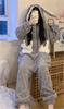 ZHENGTU Women's Cute All-in-One Hooded Pajamas with Rabbit Ears, Warm and Comfortable for Fall and Winter, Casual and Casual Wear (Gray, Size L)