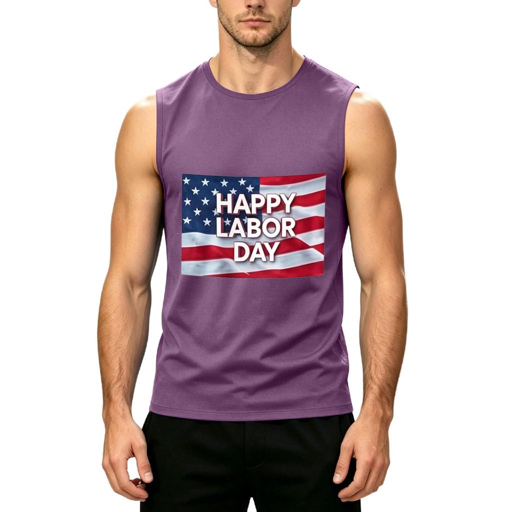 Men's Sleeveless Casual Tank Top Muscle Shirt with Printed Graphic for Labor Day Comfortable Fit Lightweight Summer Wear
