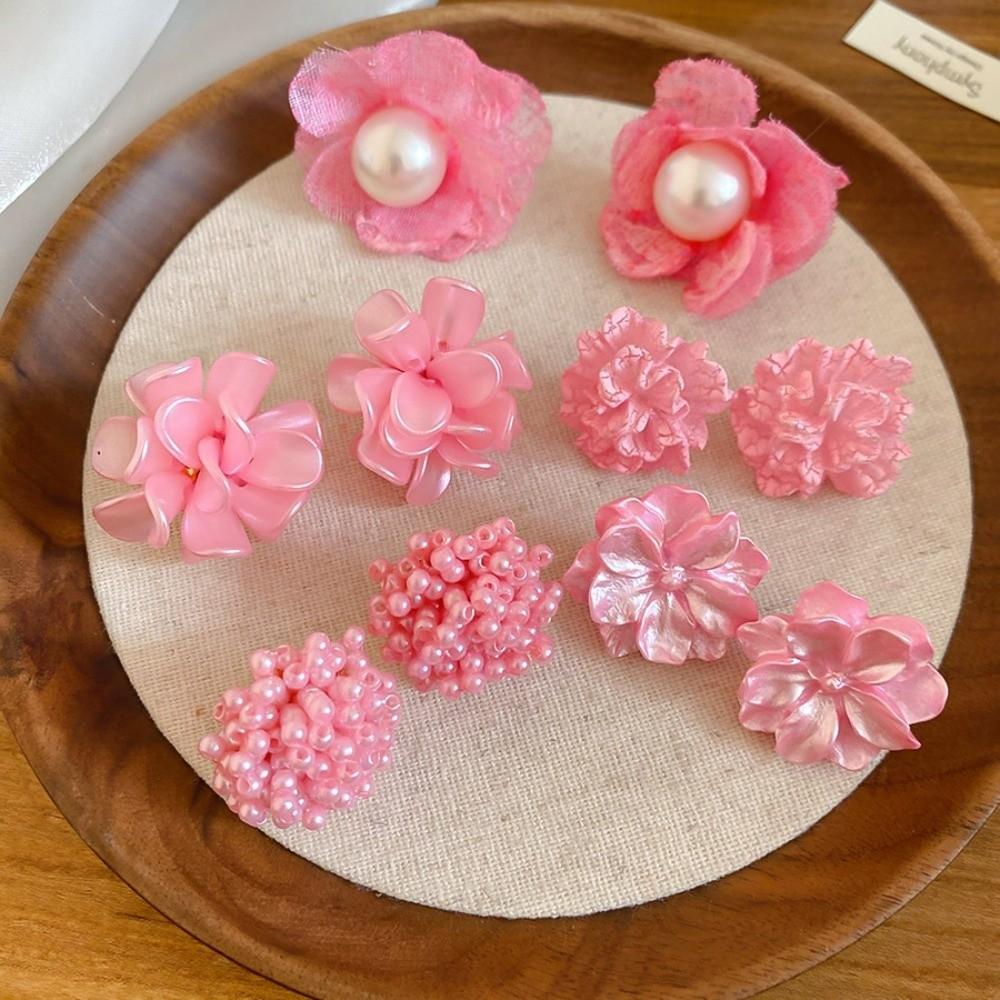 5 Pairs Floral Acrylic Flower Stud Earrings Acrylic Korean Style Earrings  Girl Gift