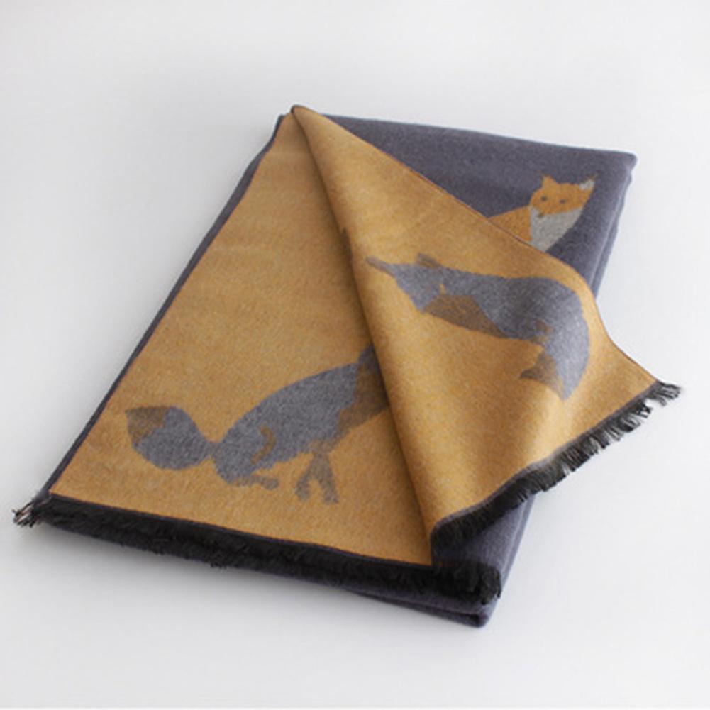 Women Winter Warm Cashmere Scarf Fox Printed Thicken Shawl Fashion All-match Scarf Wrap
