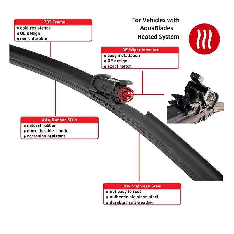 1 комплект автомобильных передних щеток стеклоочистителя с подогревом омывателя 31689264 для VOLVO XC60 2018- 31490720 31689263 чёрный
