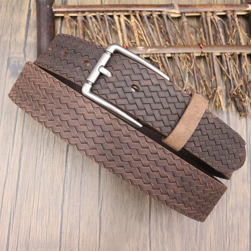 Meier Retro woven carved Crazy Horse leather belt, men's old first-layer cowhide belt