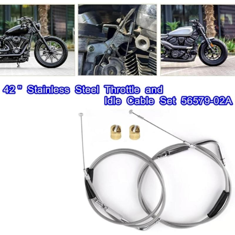 Motorcycle 42'' Throttle and Idle Cable Set for Davidson FXST FLST FLT XL 1996-UP 56579-02A Stainless Steel Idle Cable