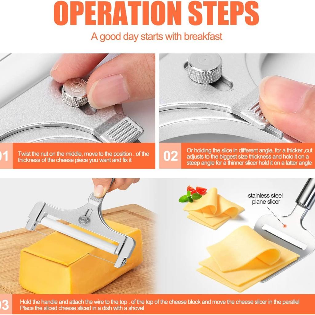 Stainless Steel Wire Cheese Slicer Cheese Planer Tool Adjustable Thickness Cutter Soft Semi-Hard Hard Cheeses Kitchen Cook Tool
