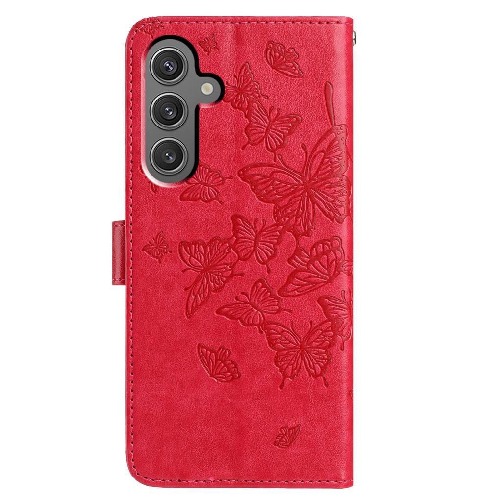 Für Samsung Galaxy A56 5G Hülle Schmetterling geprägt Brieftasche Ständer PU Leder Klapphülle mit Riemen