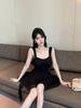 Nightclub Sexy Spaghetti Strap Dress – Low-Cut, Tassel Patchwork, Waist-Cinched, Large Hem Short Skirt
