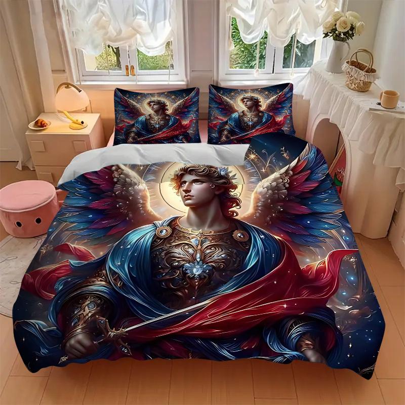 3pcs Anime Angel Wing Comforter Set with One Quilt Cover and Two Pillowcases (No Core) - Festive Gift for Bedroom Decor, Polyester Fabric, Anime Carto