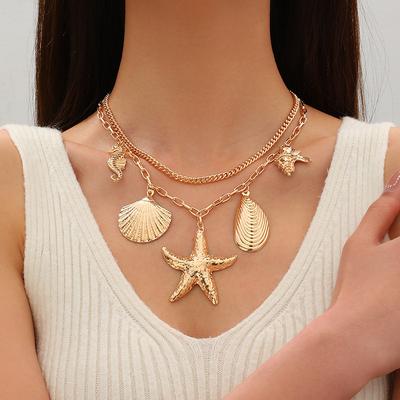 Hot Selling Personality Design Sense Starfish Shell Marine Life Pendant Necklace Female Cold Wind Trend Street