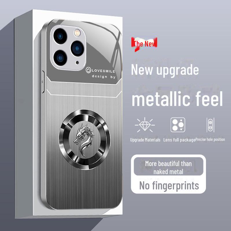 Luxuriöse Ringhülle mit Drachenkopf und Holzmaserung für iPhone 12 Pro, 11, XR, XS, 8, 7. Trendiges Nationaldesign mit doppelten Linienakzenten.