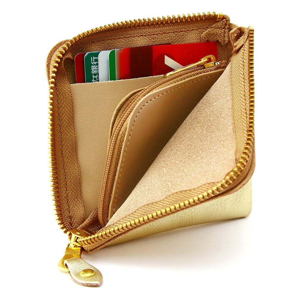 AGILITY affa "Square Wallet" Half Wallet with Coin Case, Card Case, and Bill Compartment in Leather, Gold and Silver