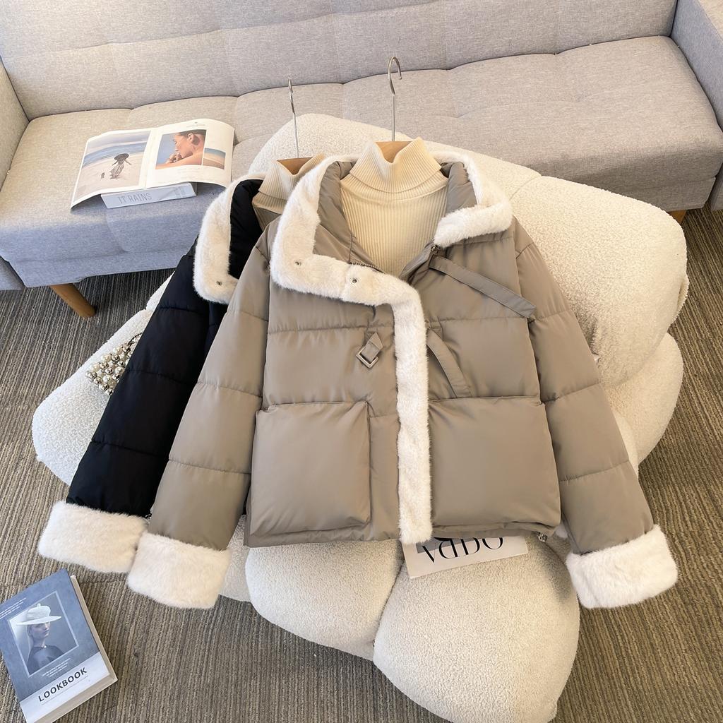 Fur Collar Splicing Loose Cotton-padded Jacket 2025 Winter New Women's Short Down Cotton-padded Jacket