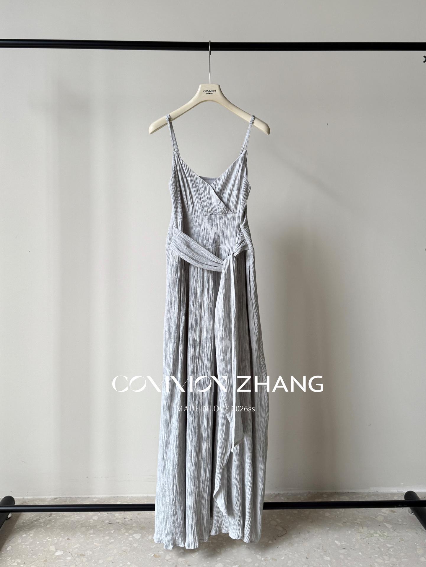 French Holiday Sleeveless Spaghetti Strap Textured Backless Long Dress C16128 Small светло-синий