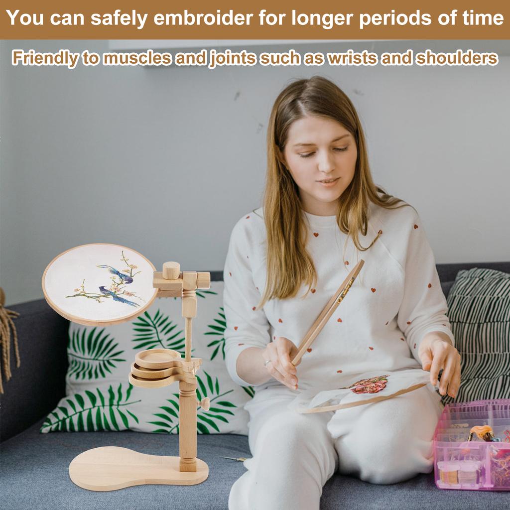 Embroidery Frame Hoop Stand Adjustable Wooden Embroidery Hoop Desktop Stand Cross Stitch Rack Frames Rings Sewing Tools Supplies