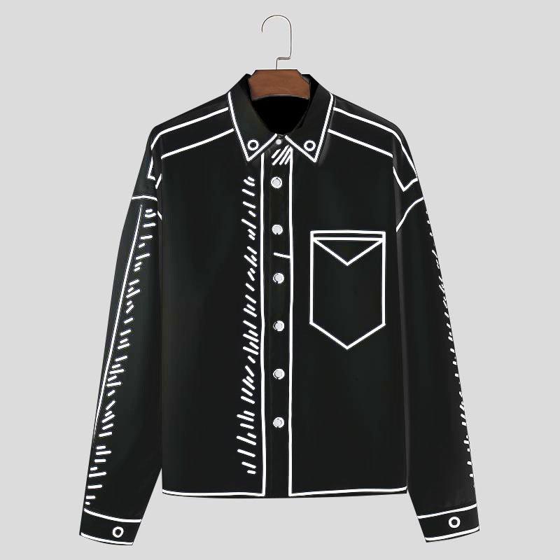 

INCERUN свободные весенние мужские рубашки с длинным рукавом и лацканами с мультяшным принтом повседневные топы M чёрный