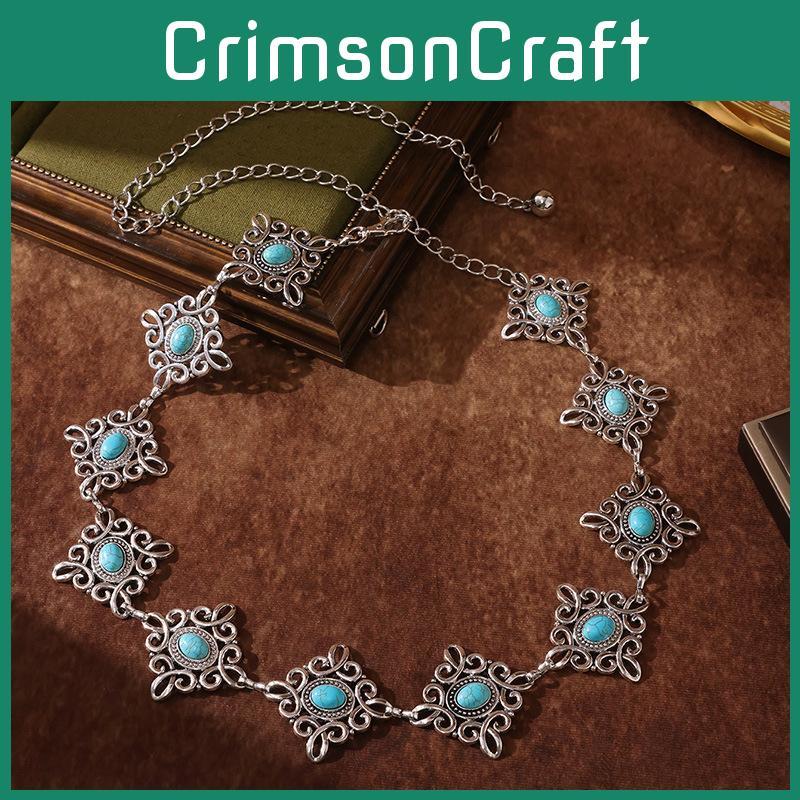 Traditional Chinese Knot Waist Chain With Metal Carving And Turquoise For Special Occasions