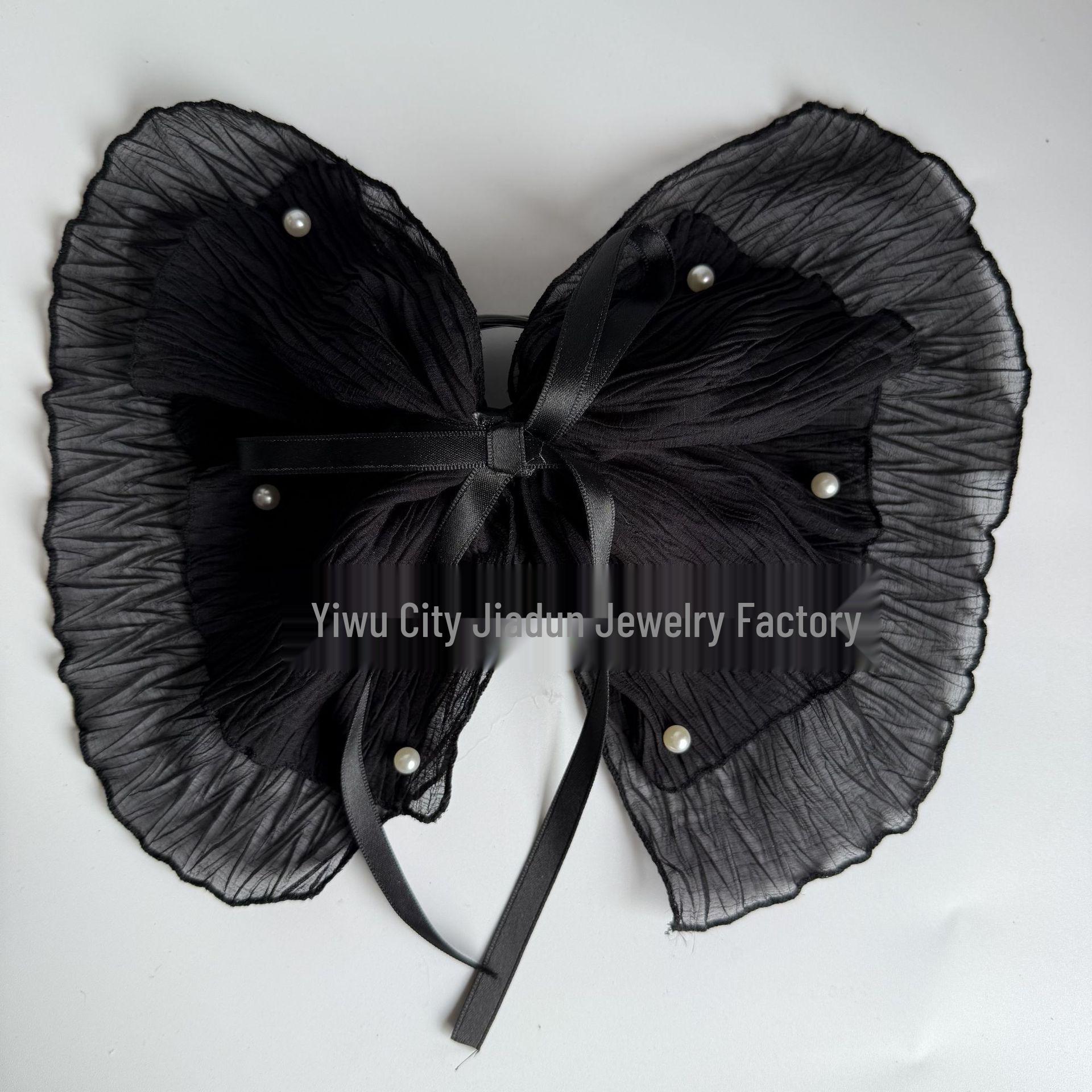 Extra Large Pearl Pleated Bow Ponytail Claw Clip - Korean Style Double Layer Hair Accessory