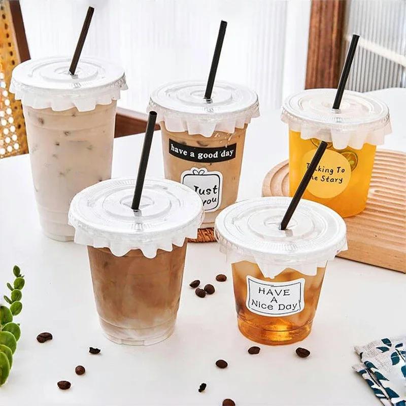 Disposable Coffee Cup INS Style Transparent Thickened Milk Tea Cup with Lids Suitable for Smoothies Cold Drinks Party Supplies