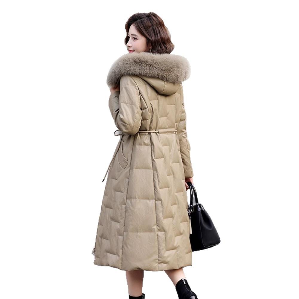 Winter new coat female mother white duck down jacket knee long thickened large size coat large size