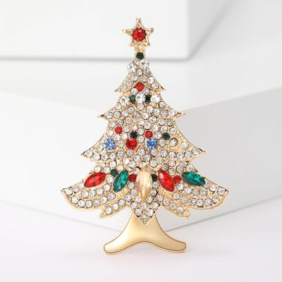 Broche Arbre de Noël en Alliage de Tempérament de Haute Qualité et Strass Élégance Personnalisée Corsage Ornement Épingle pour Veste de Costume pour Femme