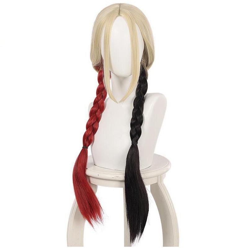 Anime Lang Flette Rød Svart Twist Harley Cosplay Movice Kvinners Jentes Hallowee Kostyme Parykker