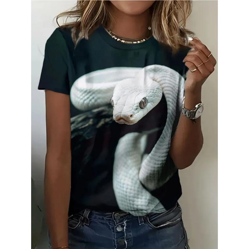 Creative 3D Printed Short Sleeved T-shirt Fashionable Comfortable Soft Breathable Large Loose Womens T-shirt