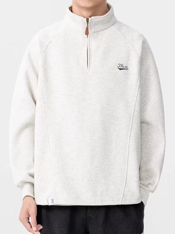 American Letter Half-Zip Stand-Up Collar Hoodie - Thick Winter Trendy Couple's Casual Jacket