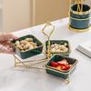 JingQingFu Portable Ceramic Divided Snack Plate with Lid