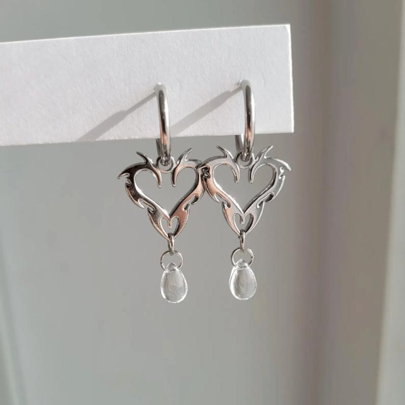 Stainless Steel Star Heart Dangle Earrings Gothic Punk Hollow Drop Hoop Earrings For Women Men Y2K Jewelry