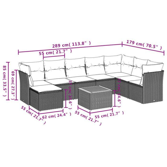 VidaXL Salon de jardin 9 pcs avec coussins noir résine tressée 3223781
