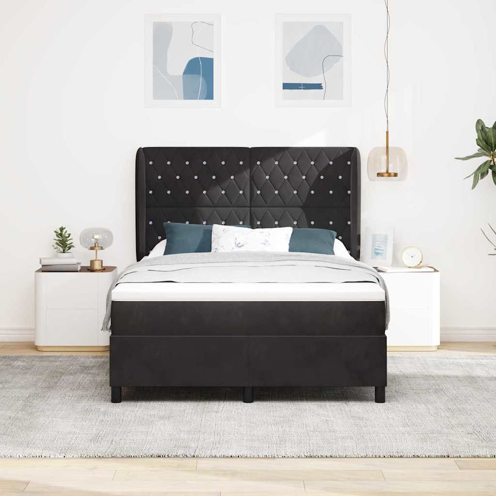 Box Spring Bed with Mattress Black 140 X 200 Cm Velvet