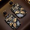 Enamel Relief National Style New Chinese Plum Blossom Earrings Medieval Vintage Gorgeous Retro Old Earrings