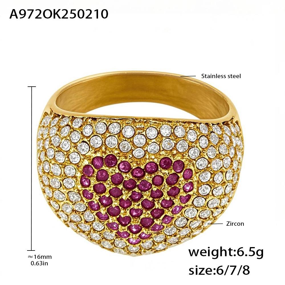 

Stainless Steel Gold Plated Chunky Ring Women s Heart Shaped Colorful Zircon Luxury Couple Matching Finger Ring Summer Zircon 7