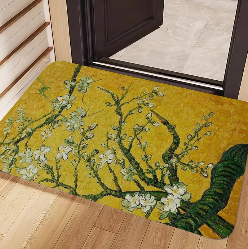 Chinese Style Oil Painting Apricot Blossom Printed Carpet Elegant Retro Style Patterned Door Mat Living Room Bedroom Carpet