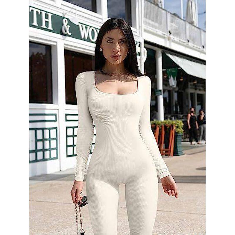 Amazon European and American Foreign Trade Women's Clothing Jumpsuit Autumn and Winter New Ribbed Square Neck Butt-Lifting Slim Sexy Jumpsuit