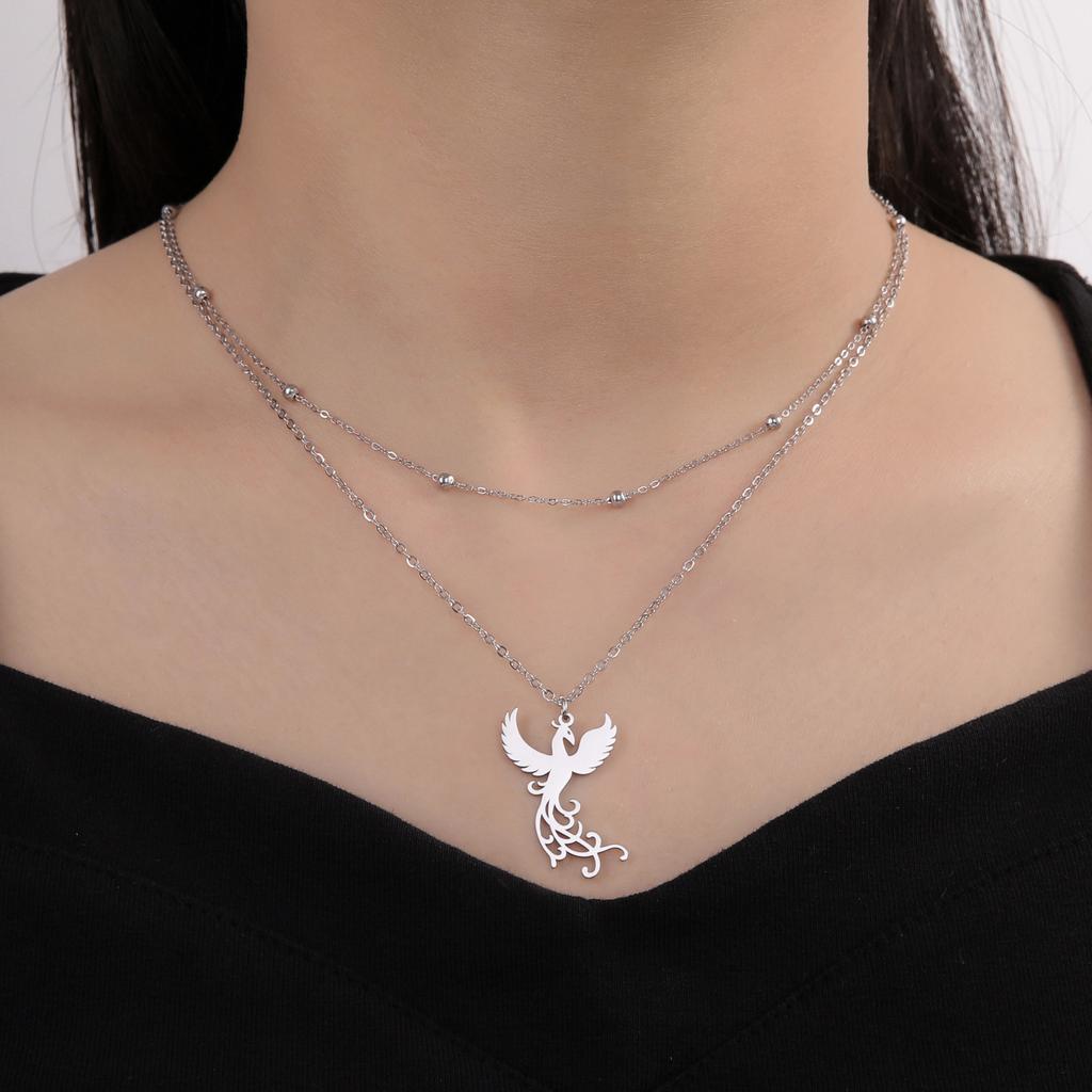 Exquisite Phoenix Flamingo Pendant Necklace Stainless Steel Natural Animal Unisex Rebirth Bird Natural Talisman Jewelry