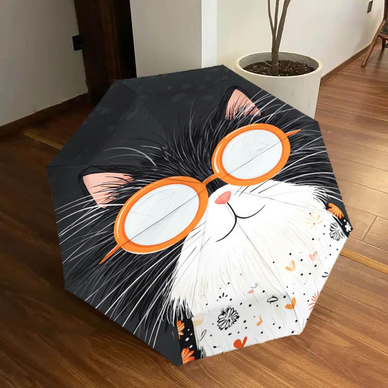 1pc cat glasses Pattern Umbrella Design Automatic Opening and Closing Umbrella, High-quality Travel Umbrella, Lightweight and Portable, -56