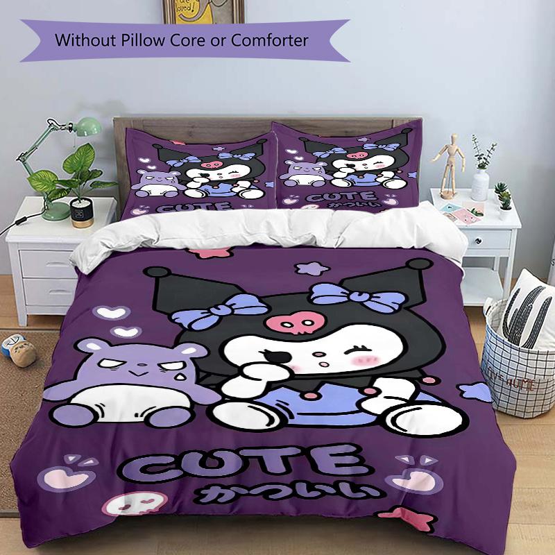 3pcs Cute Kuromi Bedding Set 1 Soft Quilt Cover + 2 Pillowcases, Machine Washable Suitable for All Seasons, Perfect Gift S011