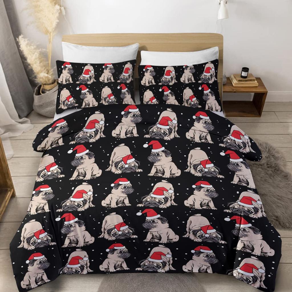 Cute Dogs Print Bedding Set Puppy Animal Duvet Cover Set 2/3 Pcs Watercolor Pastel Dog Paw Comforter Cover Pug Dog Lover Bed Set