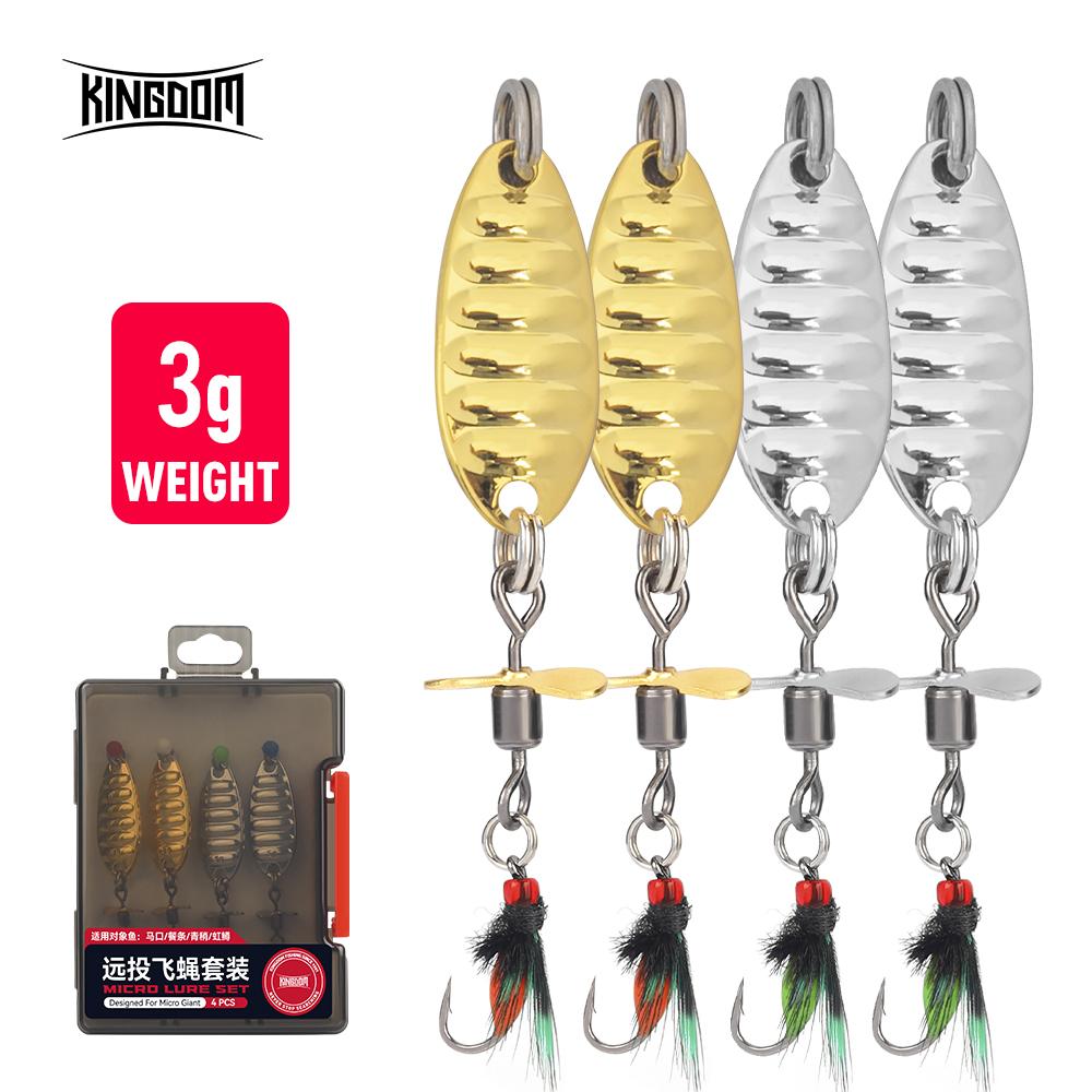 Kingdom FLY LURE SET 4pcs/box Long Casting Metal Spinner Spoon Jigs Fishing Lures 1.5g 2.2g 3g 3.2g 4.5g 5g Sequins Bait