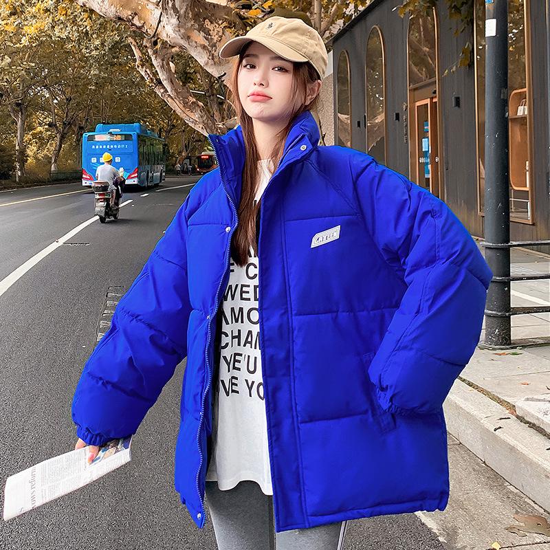 

2024 Winter Women s Faux Two-Piece Thick Cotton-Padded Bread Jacket - Trendy Korean Style Medium синій