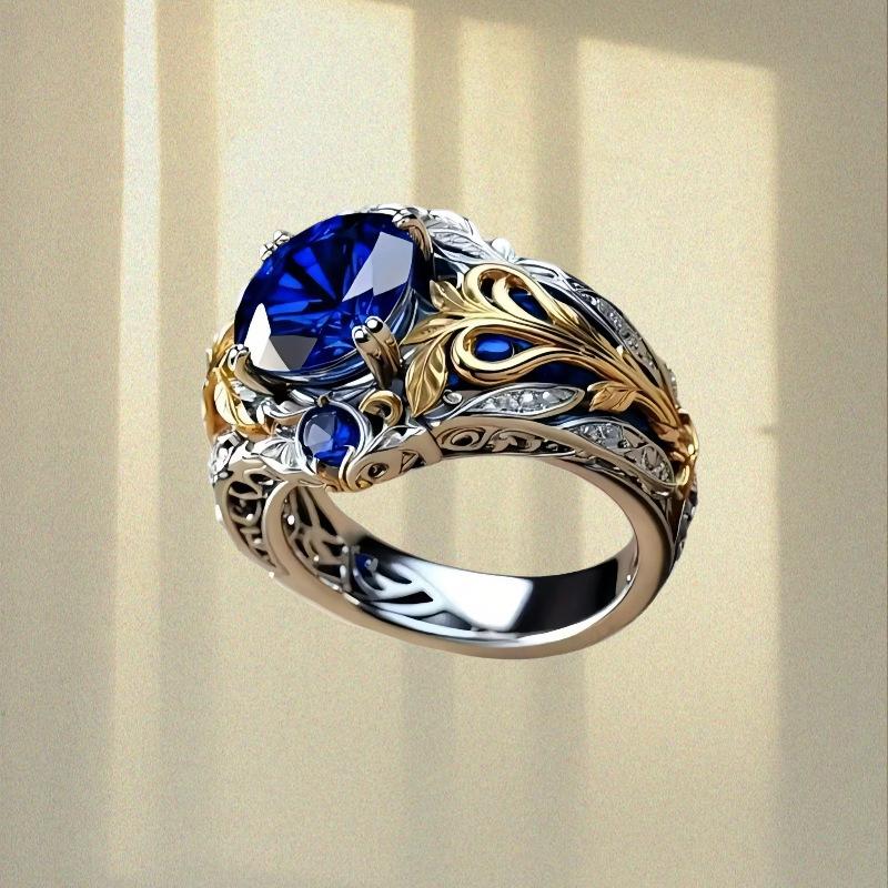 Retro Inlaid Sapphire Ring Creative Simple Ring Light Luxury Hand