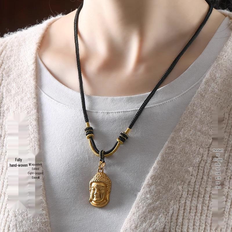 Collana Laccetto Intrecciato Fatto a Mano con Ciondolo Dorato: Stile Unisex di Alta Gamma