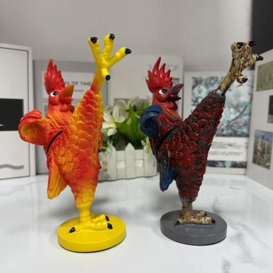 Kung Fu Rooster Statue Resin Drunk Chicken Figurine Table Art Rooster Sculpture for Home Office Desk Shelf Indoor Outdoor Decor Housewarming Gift