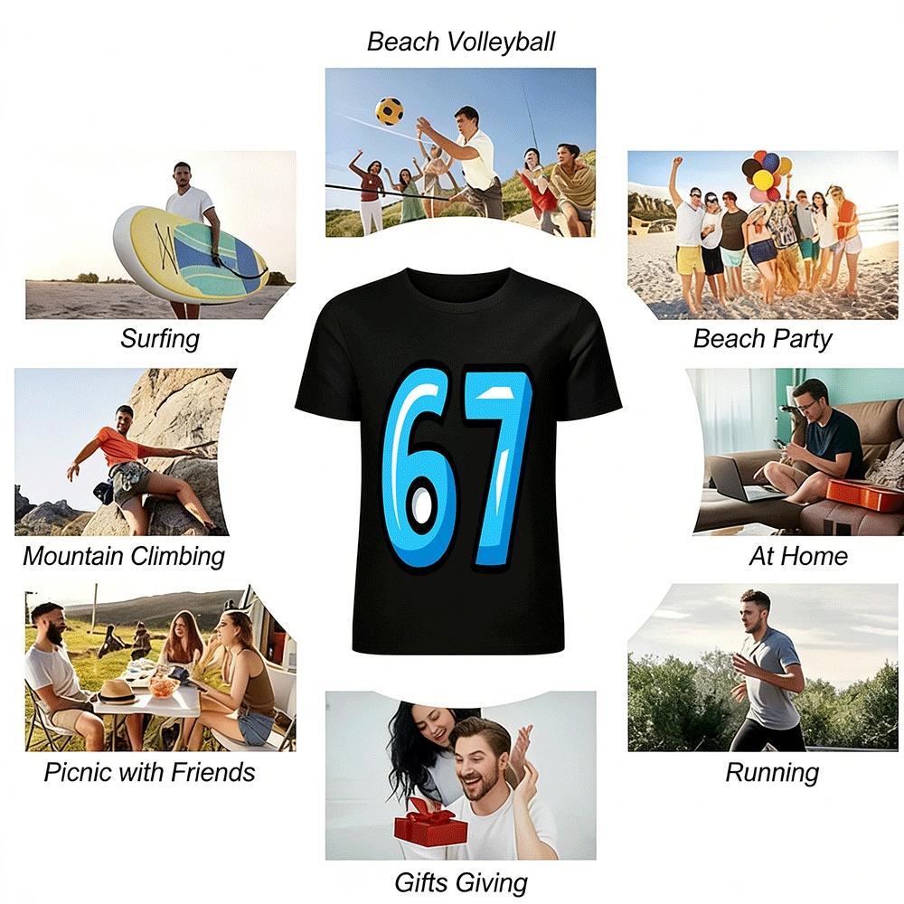 Number 67 Print Casual Short Sleeve Unisex Breathable Daily T-Shirt Pure cotton T-shirt