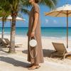 Summer Short Sleeve Cotton Dress for Women Button Down V Neck Long Dress Casual Loose Flowy A-line Beach Sundress with Pockets