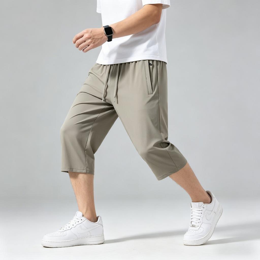 Herren Locker Geschnittene Leichte Schnelltrocknende Atmungsaktive Lässige Sport-Capri-Shorts mit Elastischem Bund und Kordelzug