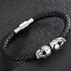 Punk Rock Charm Genuine Leather Wrap Man Bracelet Skull Men Bangle Stainless Steel Magnetic Clasp Birthday Gift for Boyfriend