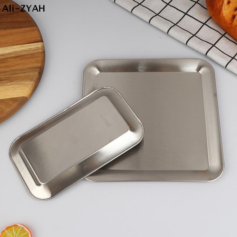 Luxury Square Rectangular Stainless Steel Serving Tray Cafe Cake Dessert Plate Storage Trays Home Kitchen Storage Table Dish