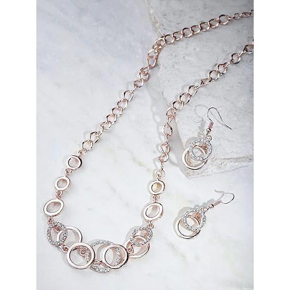 Jewellery Sets for Women Crystal Studded Necklace Jewellery Set Bracelet with Earrings For Girls/Women
