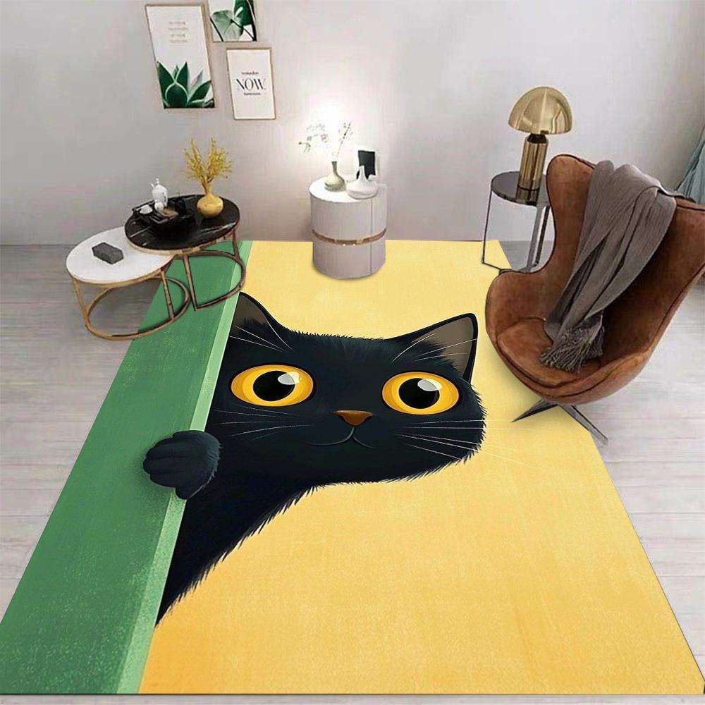 Cartoon Cat Drinking Coffee Carpet for Living Room Bedroom Bedside Floor Mat Cloakroom Kids Activity Area Rugs Large Size